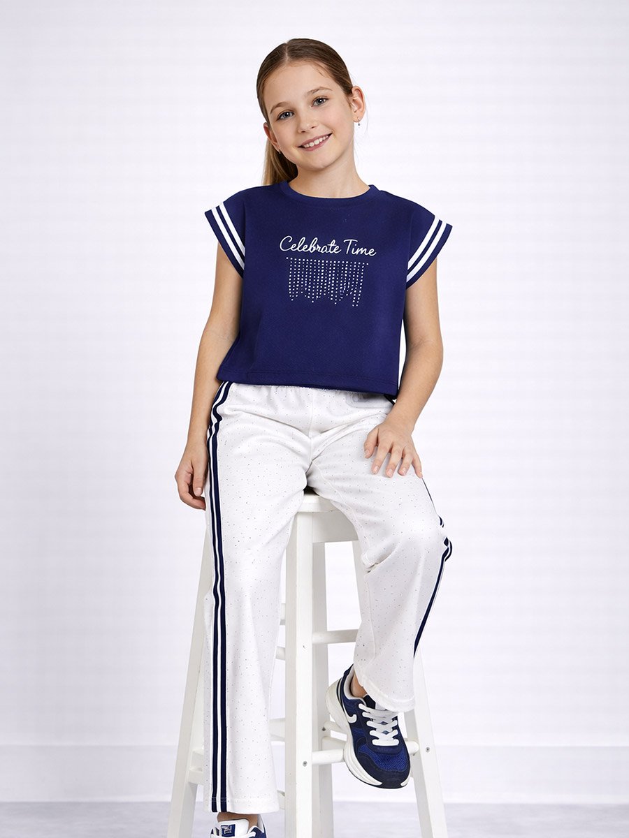 Girls Printed Crop T-Shirt and Pants Set