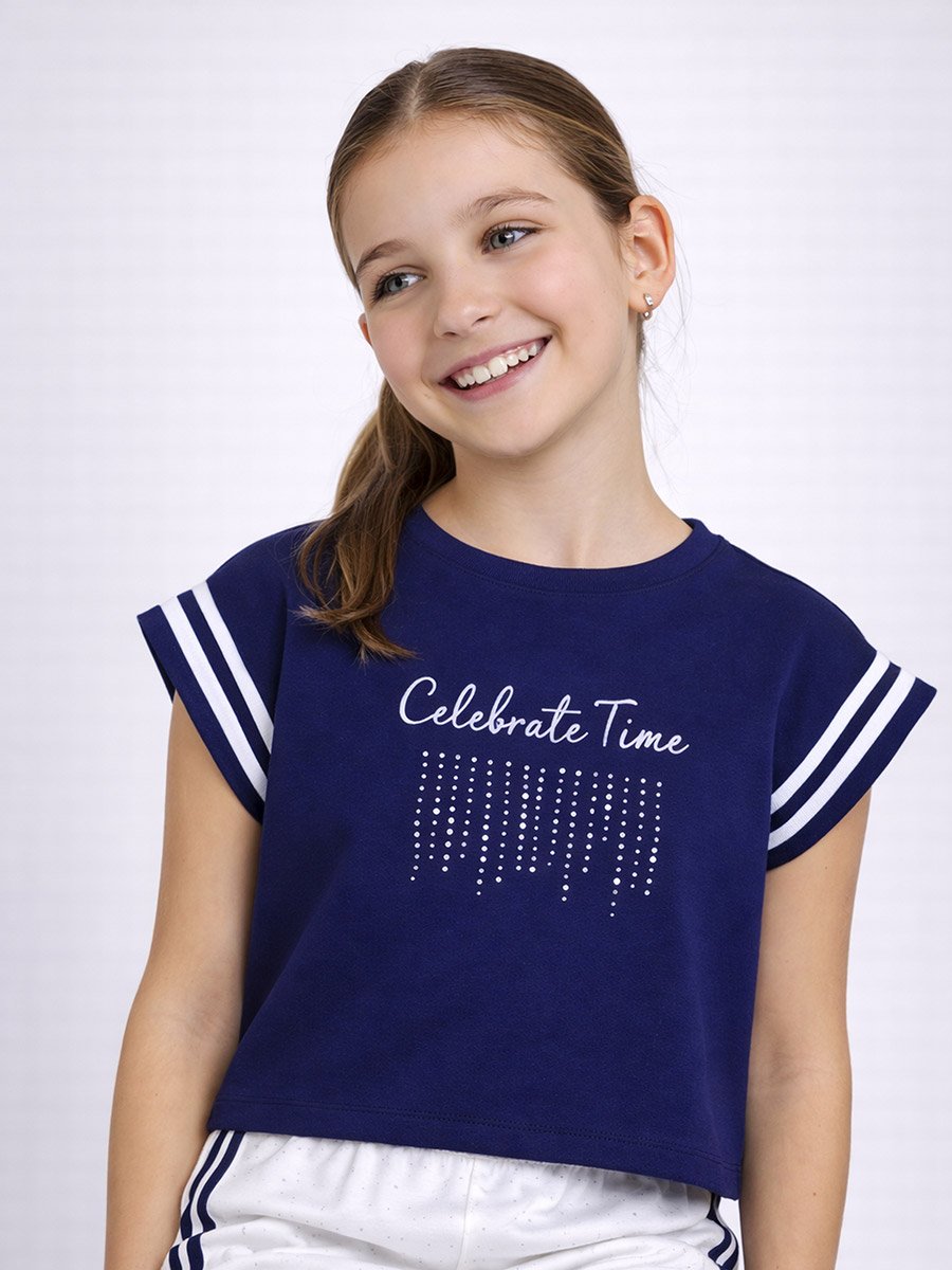 Girls Printed Crop T-Shirt and Pants Set