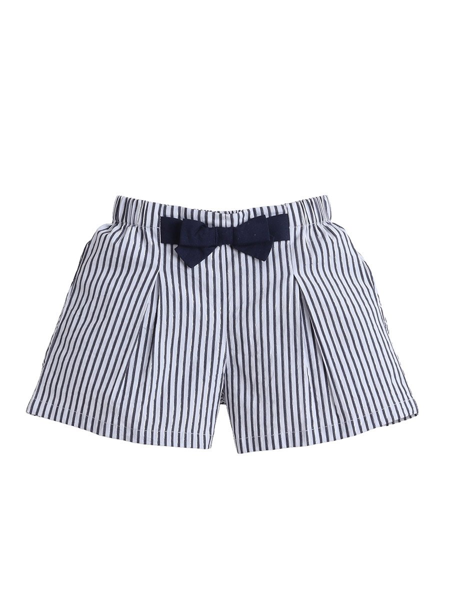 Girls Bow Print T-Shirt and Striped Shorts Set