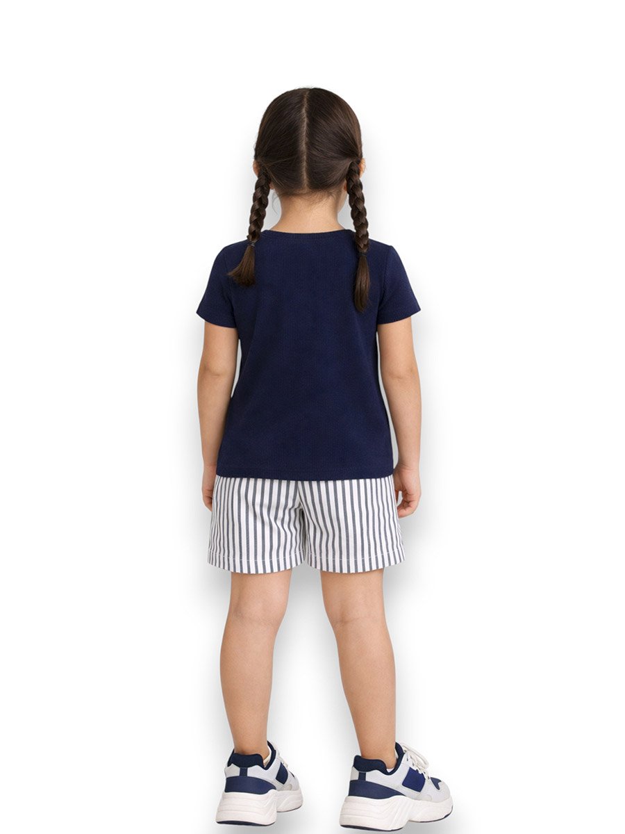 Girls Bow Print T-Shirt and Striped Shorts Set
