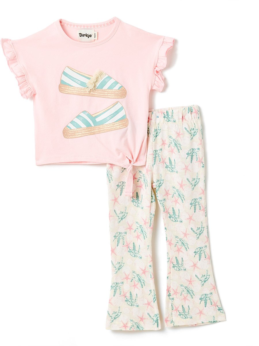 Girls Printed Ruffle Sleeve T-Shirt and Flared Leggings Set