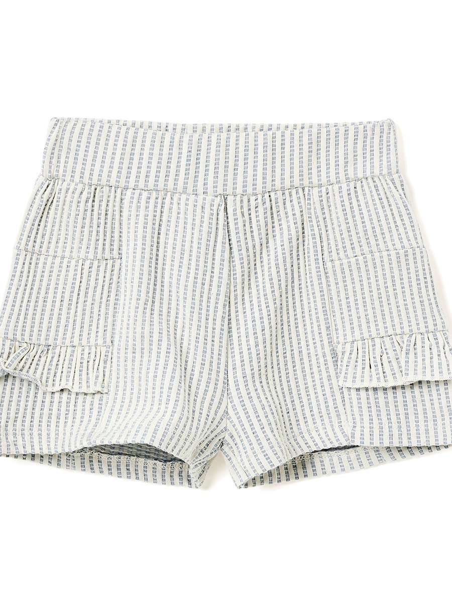 Girls Striped Seersucker Buttoned Top and Shorts Set