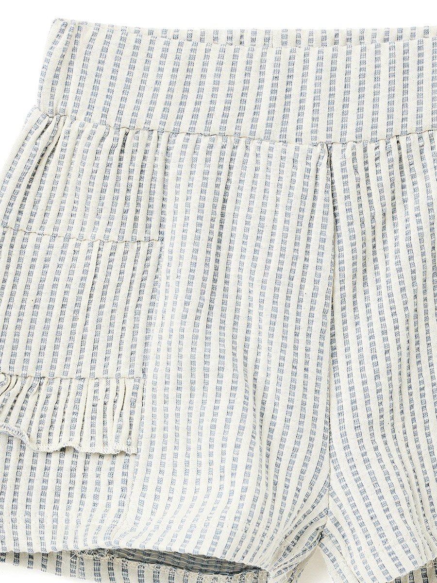Girls Striped Seersucker Buttoned Top and Shorts Set