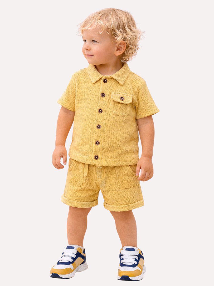 Boys Solid Knit Shirt and Roll-Cuff Shorts Set