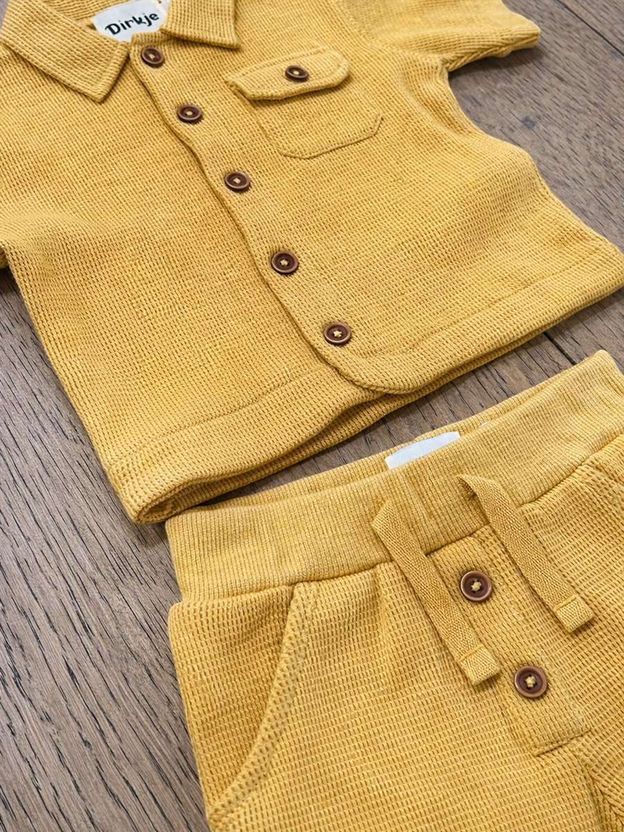Boys Solid Knit Shirt and Roll-Cuff Shorts Set