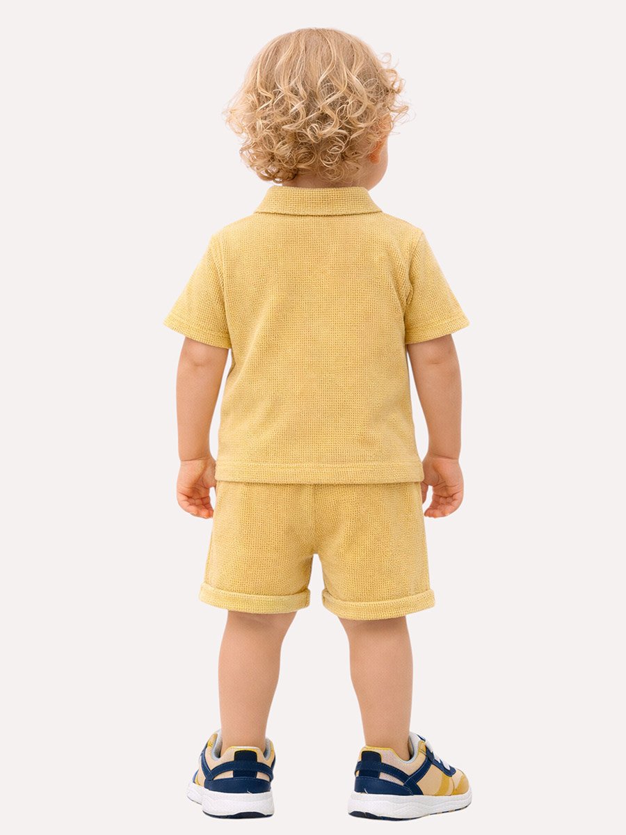 Boys Solid Knit Shirt and Roll-Cuff Shorts Set