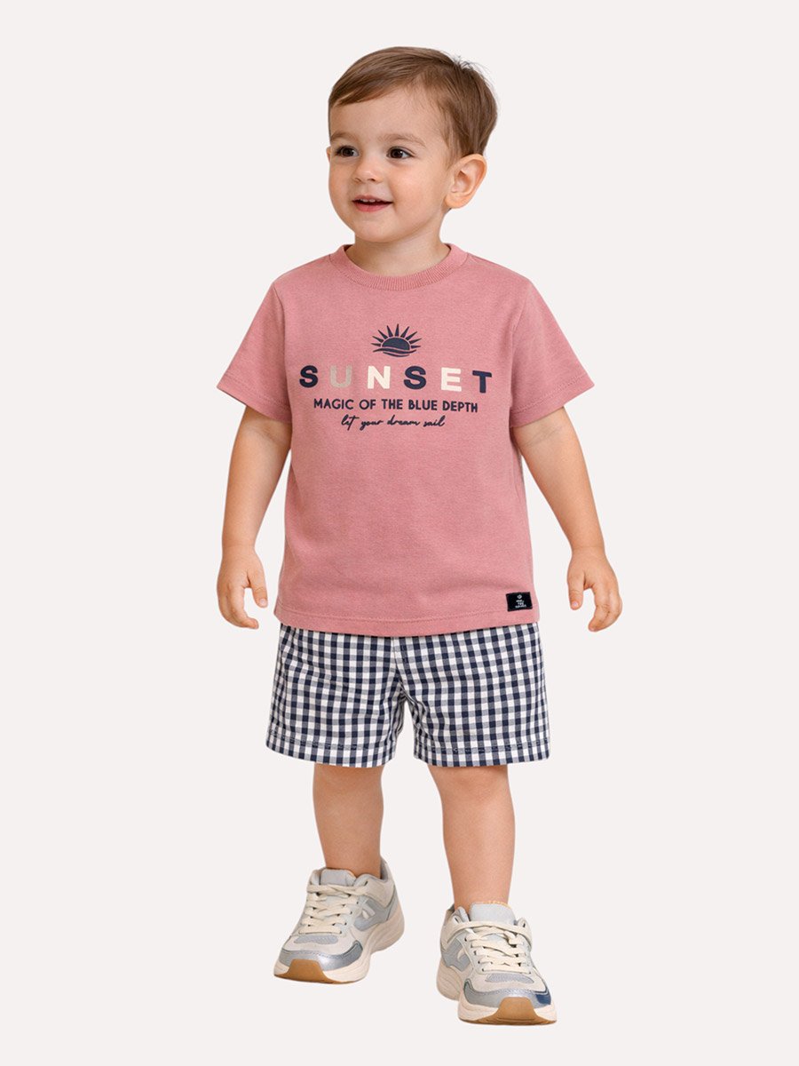 Boys Printed T-Shirt and Check Shorts Set