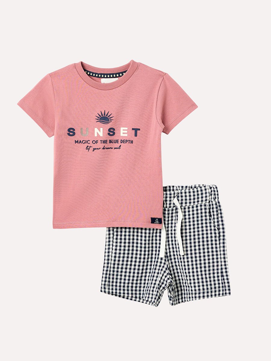 Boys Printed T-Shirt and Check Shorts Set