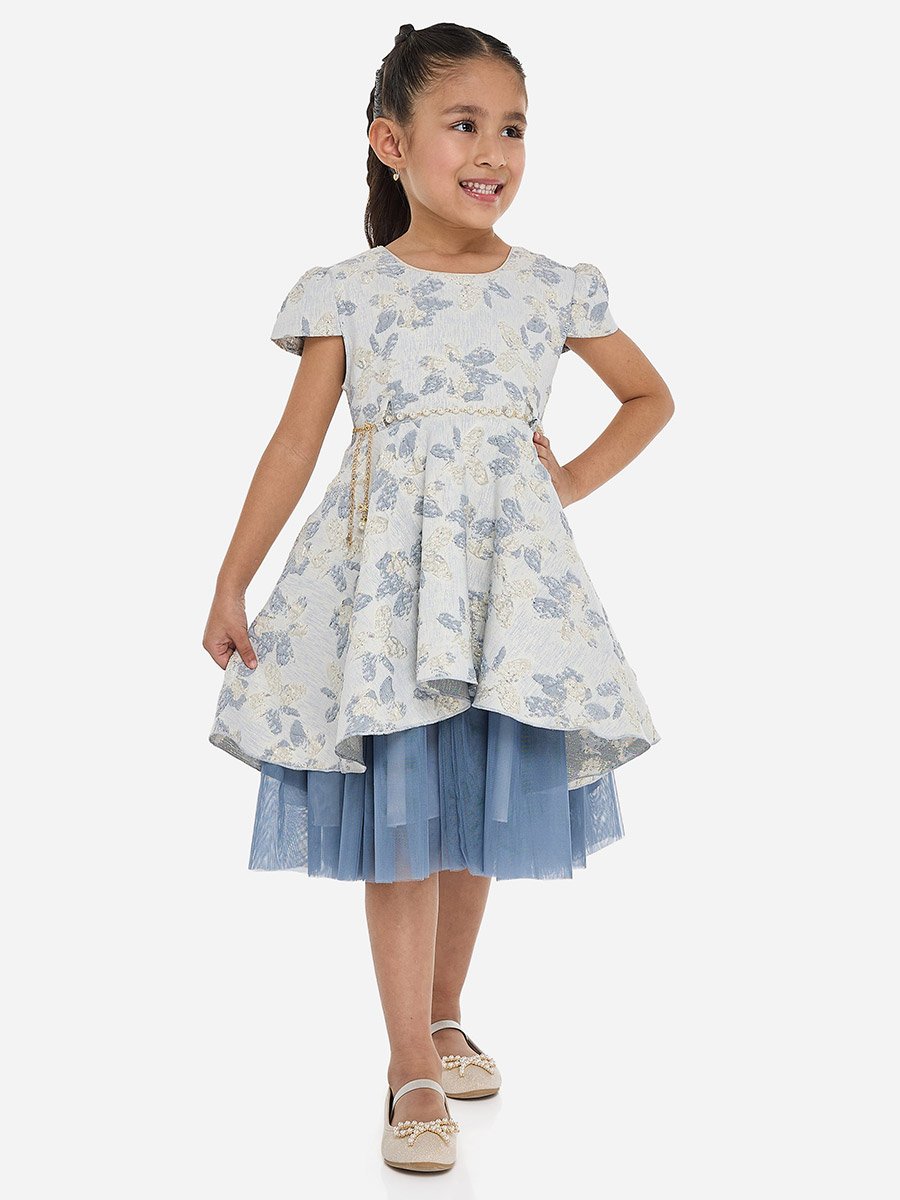 Girls Jacquard Festive Dress with Bow Belt