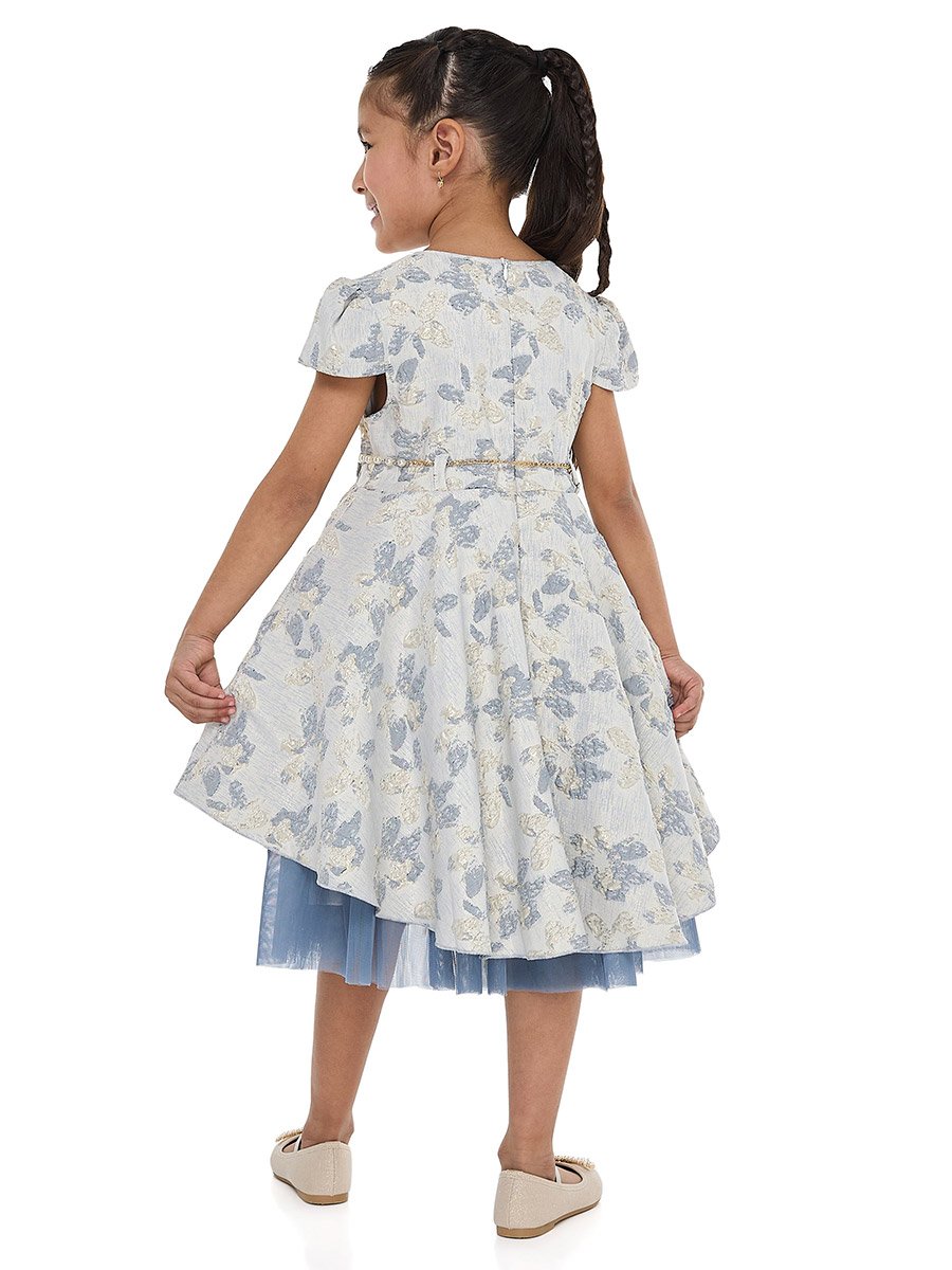 Girls Jacquard Festive Dress with Bow Belt