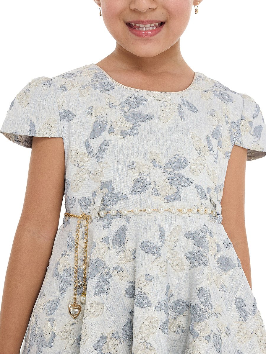 Girls Jacquard Festive Dress with Bow Belt