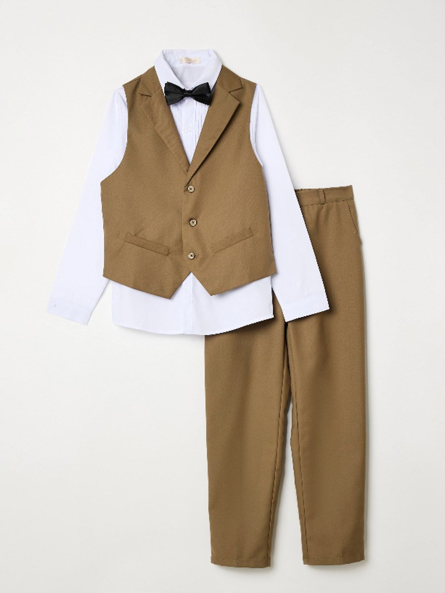 Boys 4-Piece Waistcoat, Shirt, Trousers and Bow Tie Set
