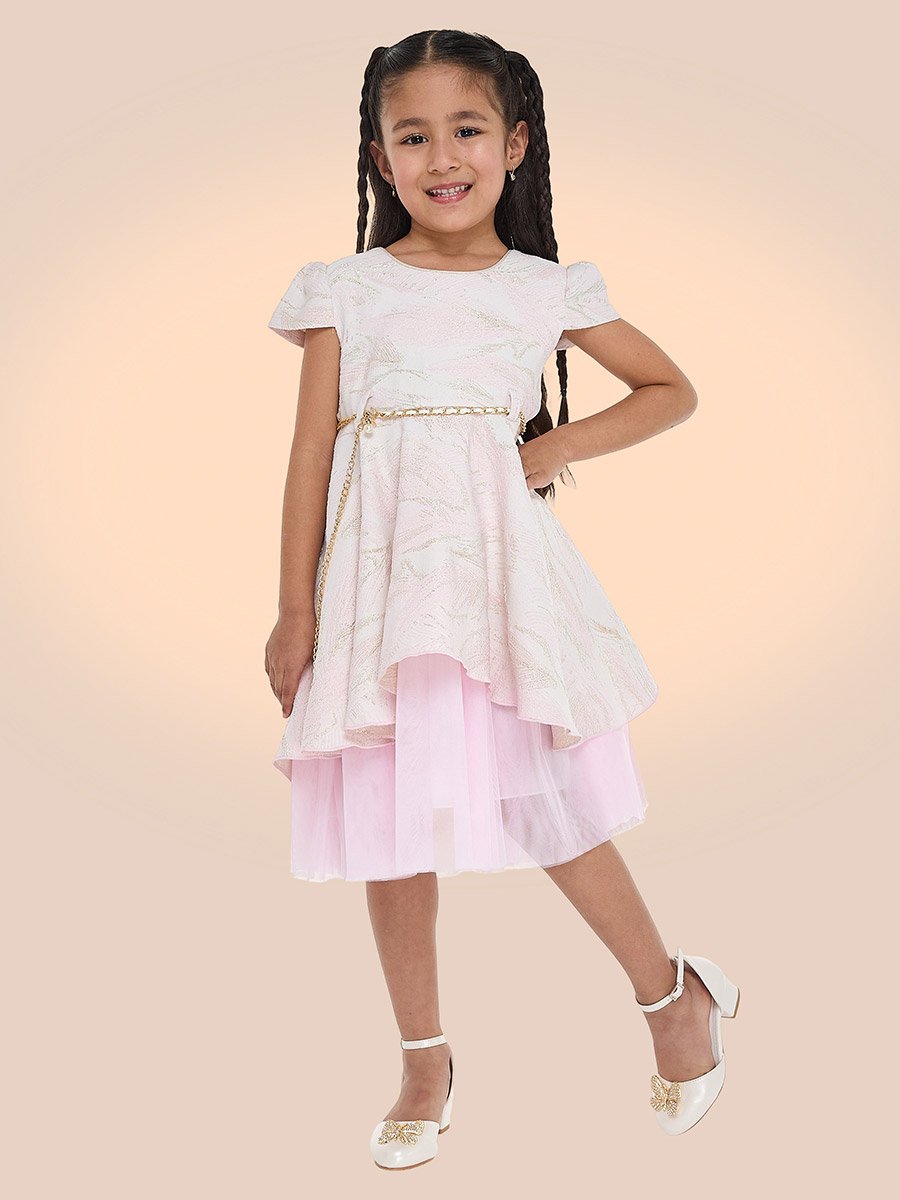 Girls Jacquard Festive Dress with Bow Belt