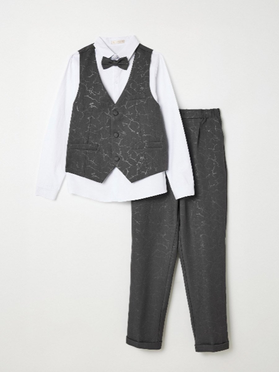 Boys 4-Piece Waistcoat, Shirt, Trousers and Bow Tie Set