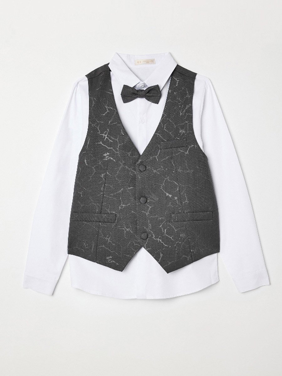 Boys 4-Piece Waistcoat, Shirt, Trousers and Bow Tie Set