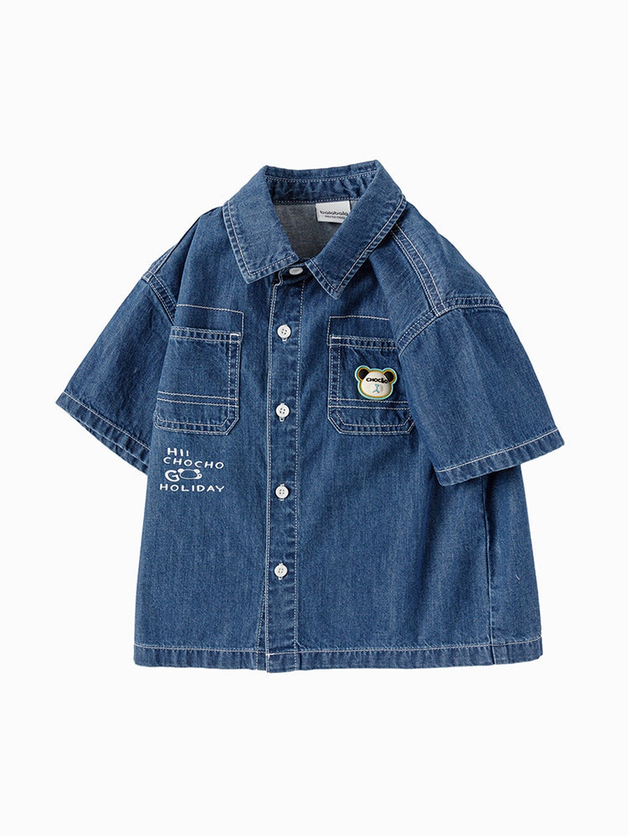 Boys Applique Detail Short Sleeves Denim Shirt