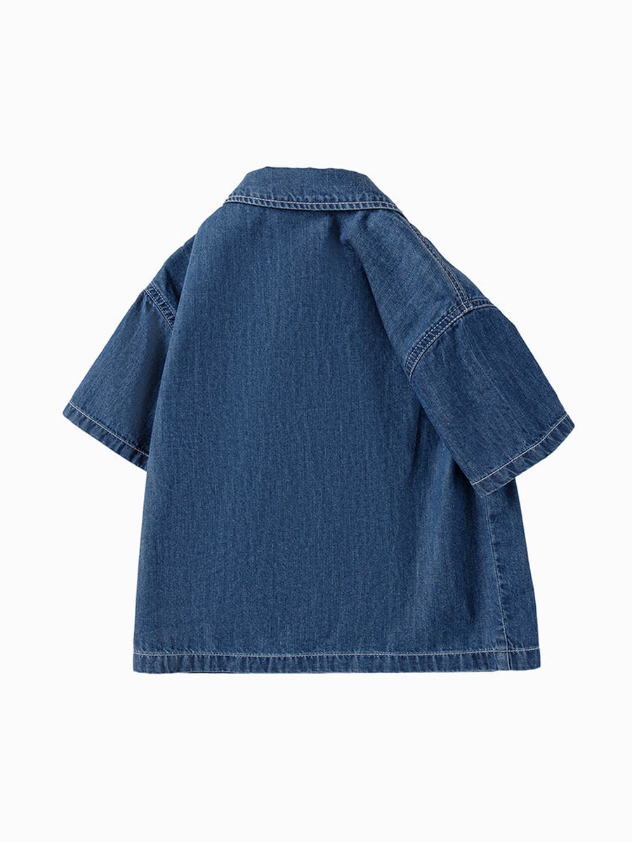 Boys Applique Detail Short Sleeves Denim Shirt