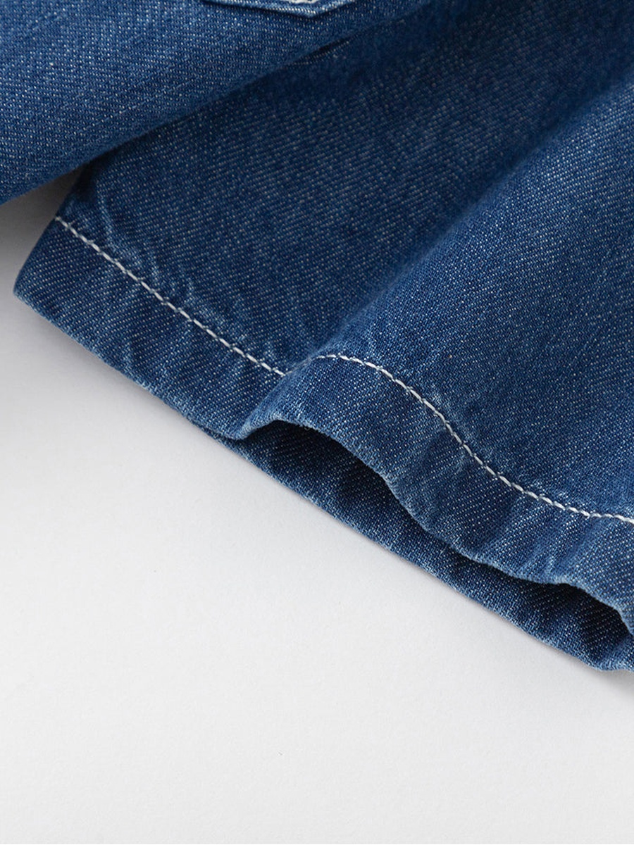Boys Applique Detail Short Sleeves Denim Shirt