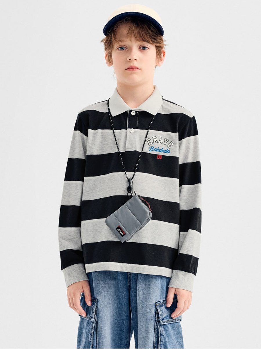 Boys Striped Long Sleeve Polo T-Shirt