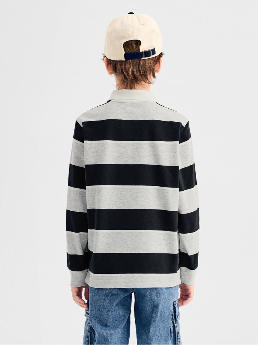 Boys Striped Long Sleeve Polo T-Shirt