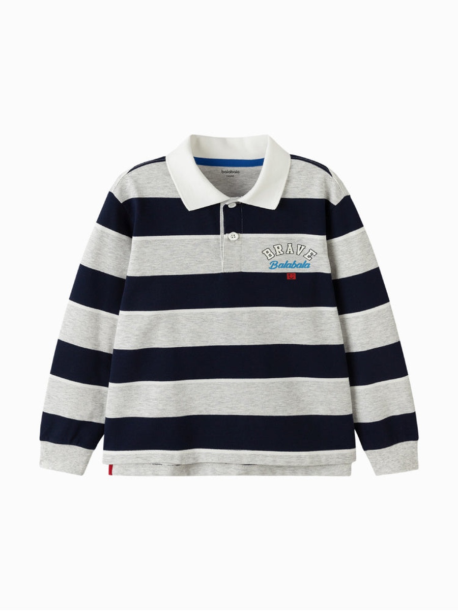 Boys Striped Long Sleeve Polo T-Shirt