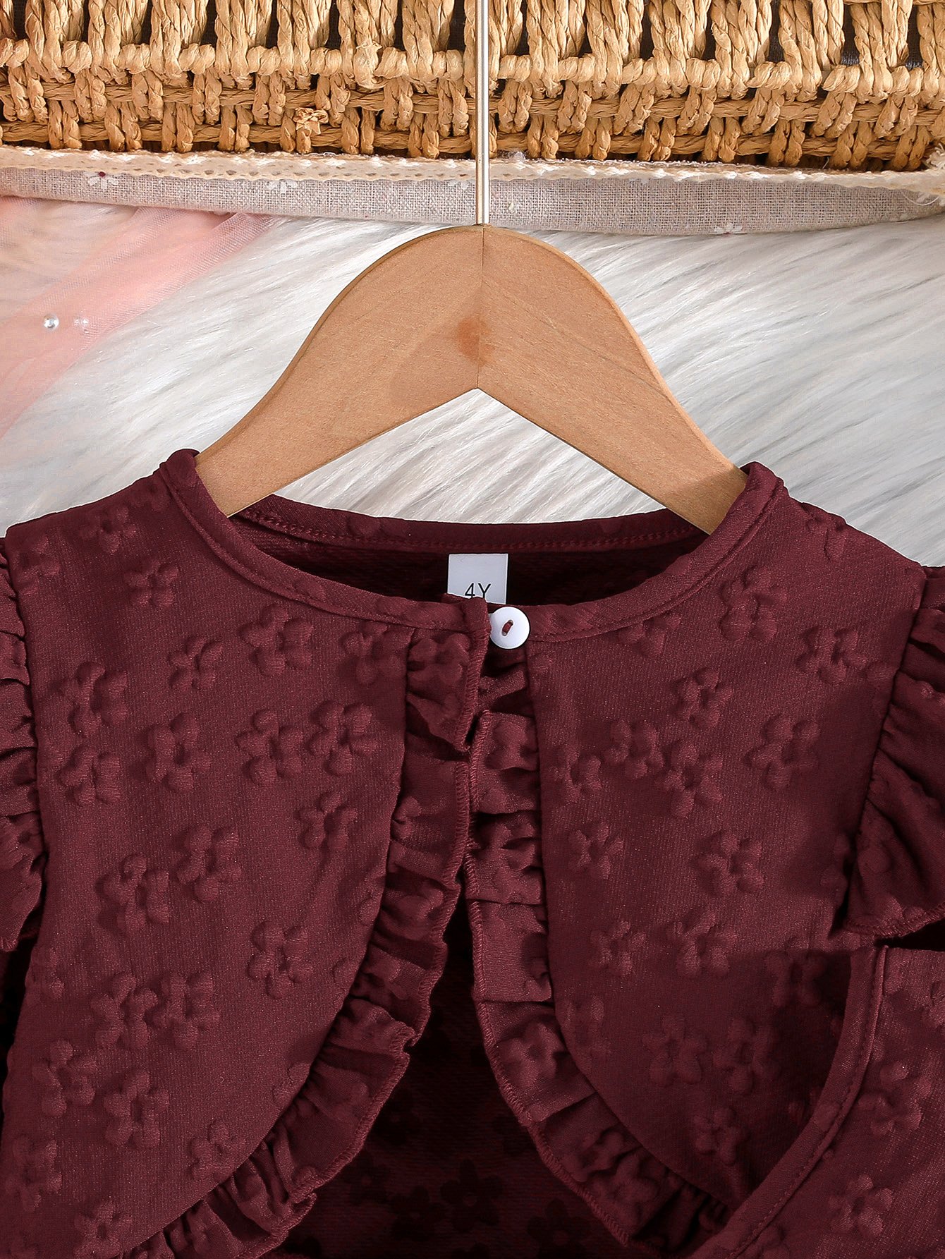 Girls Burgundy Floral Dress and Bolero Set