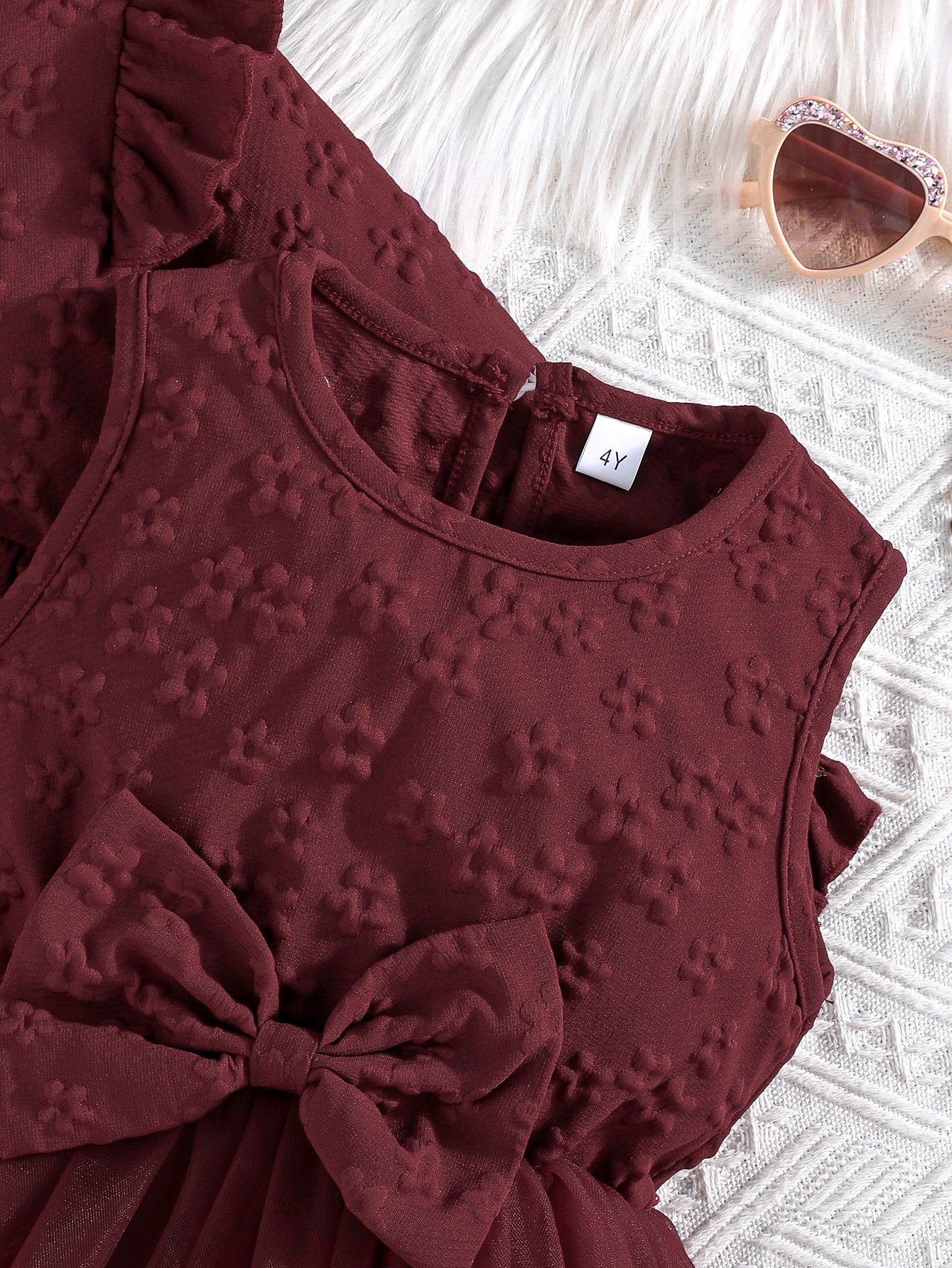 Girls Burgundy Floral Dress and Bolero Set
