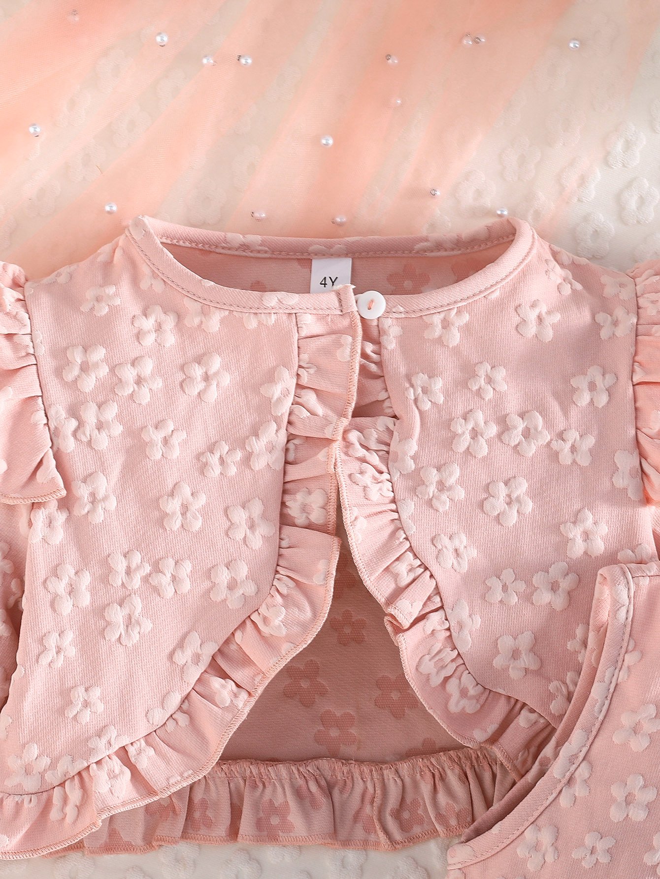 Girls Pink Floral Knit Dress and Bolero Set