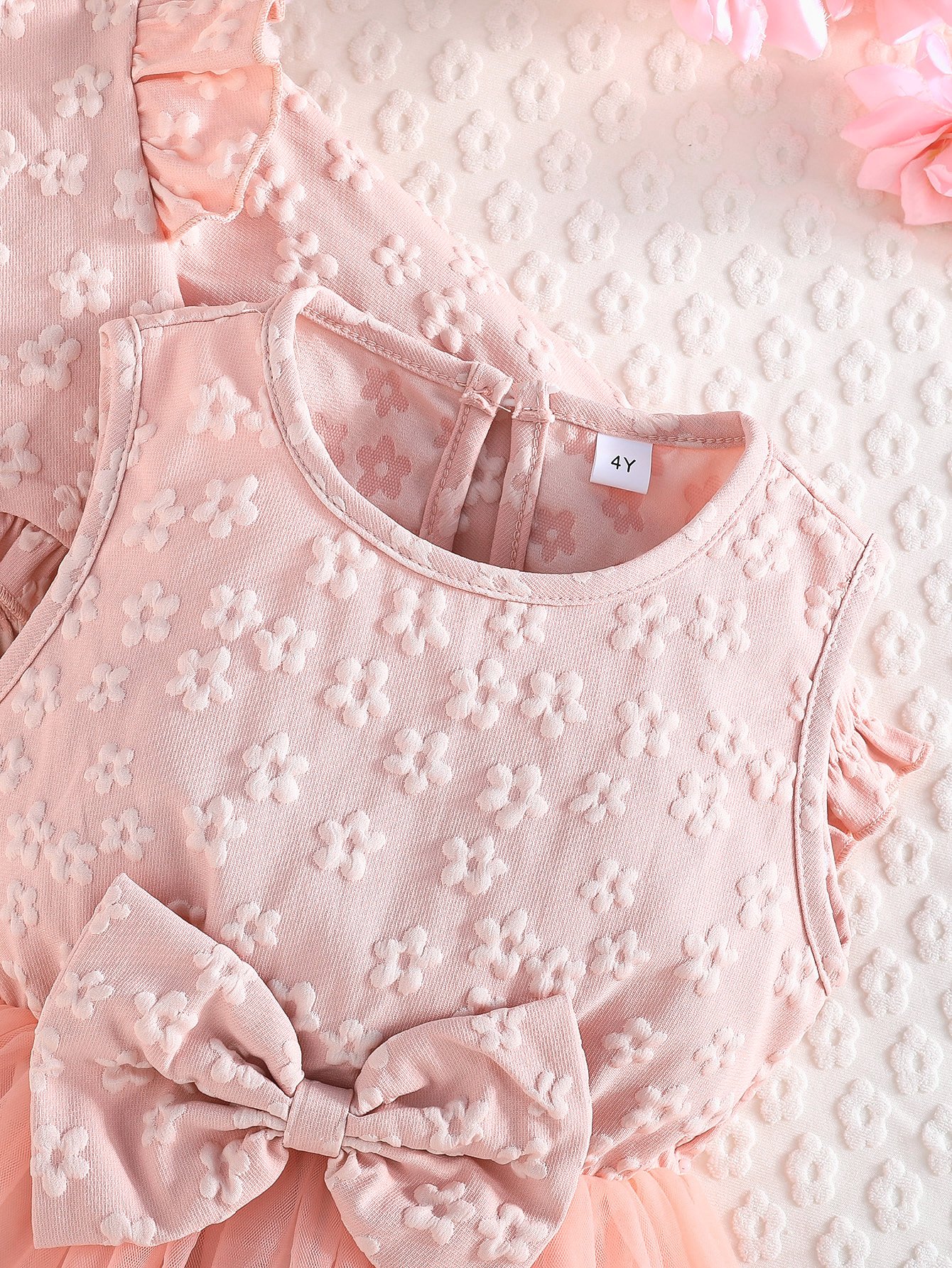 Girls Pink Floral Knit Dress and Bolero Set
