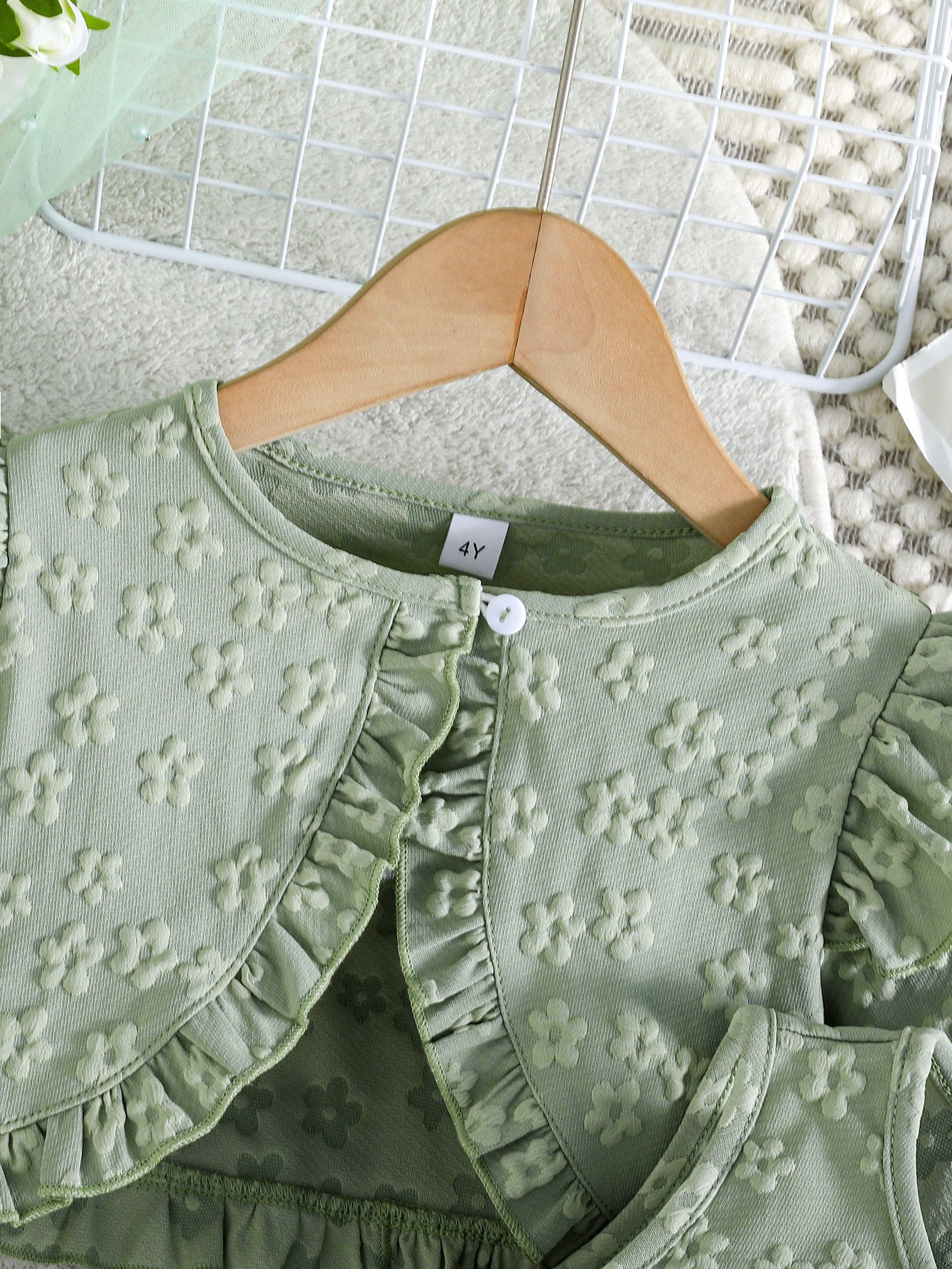 Girls Green Floral Dress and Bolero Cardigan Set