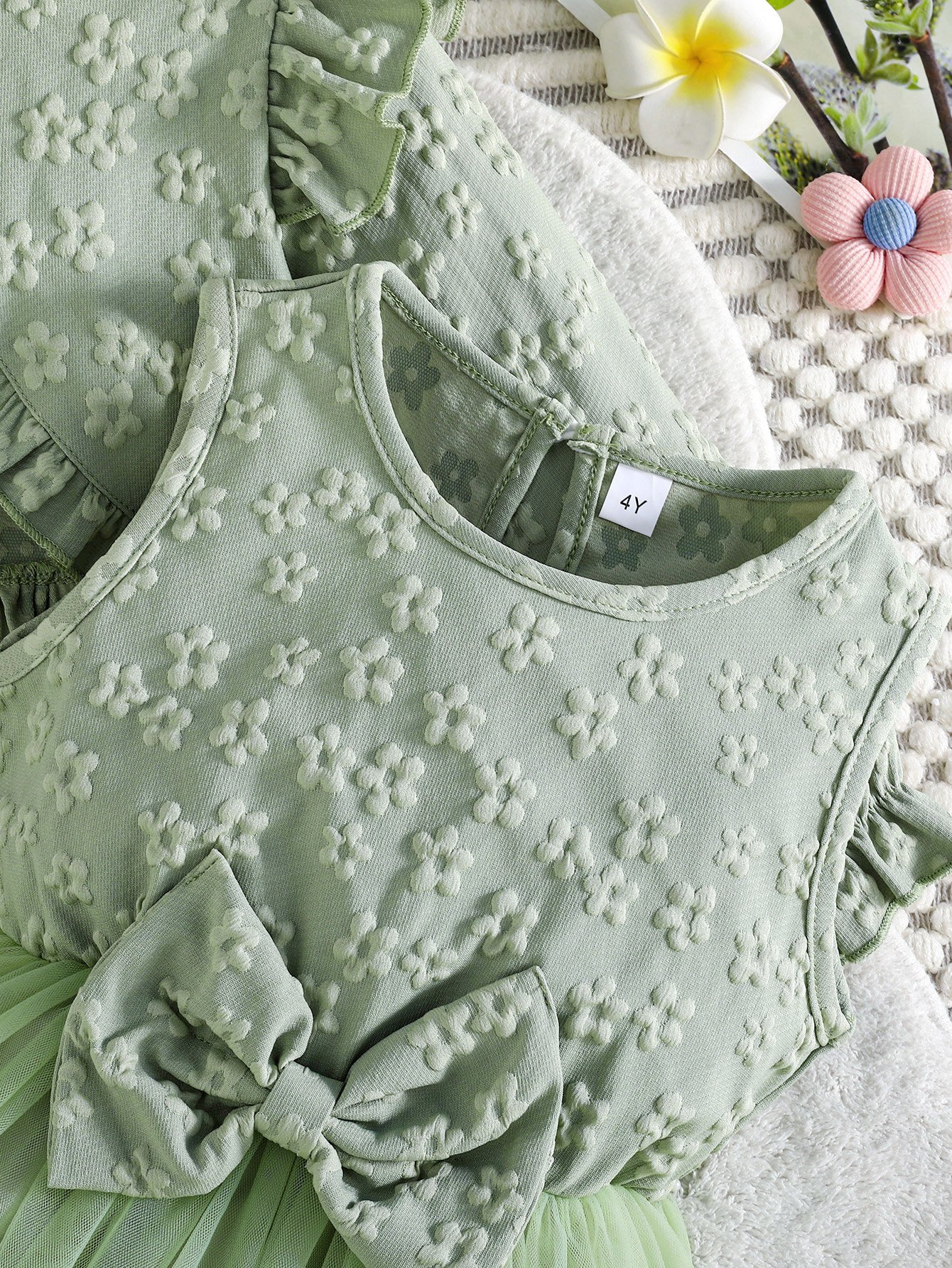 Girls Green Floral Dress and Bolero Cardigan Set