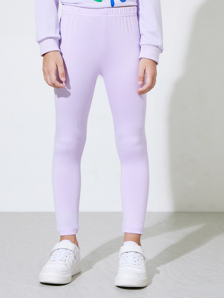 Girls Lilac Floral Print Hoodie Dress and Leggings Set