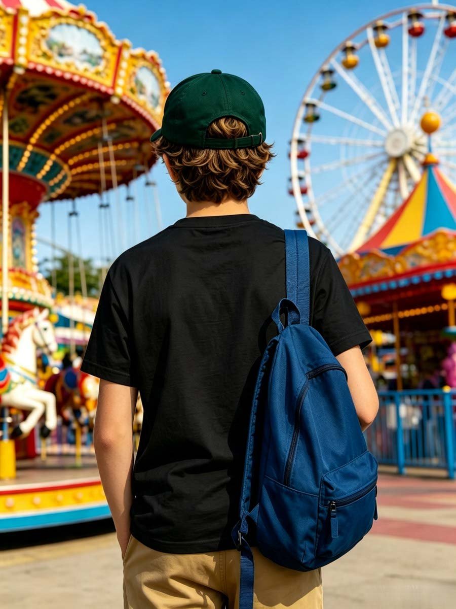 Boy Black Oversized Round Neck T-Shirt


