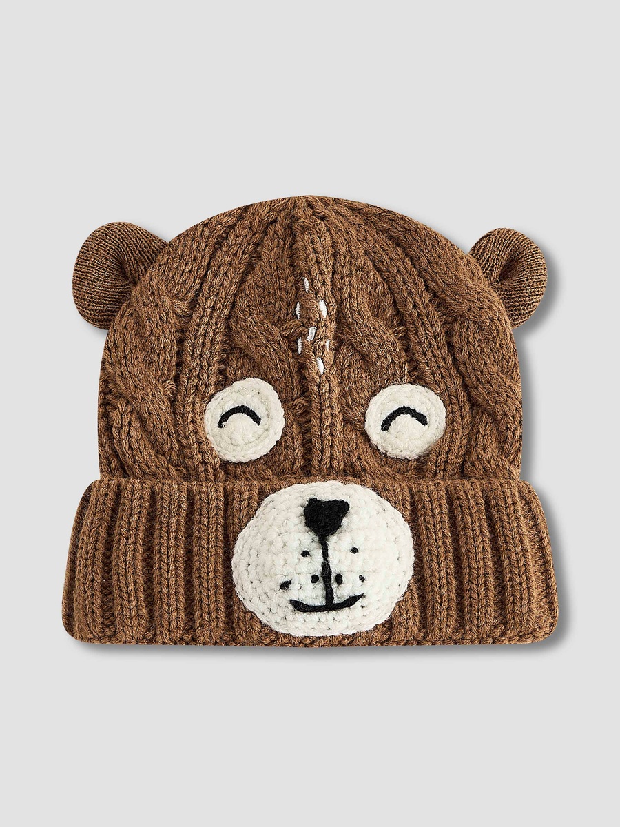 Winter Beanie with Bear Face Knit Design