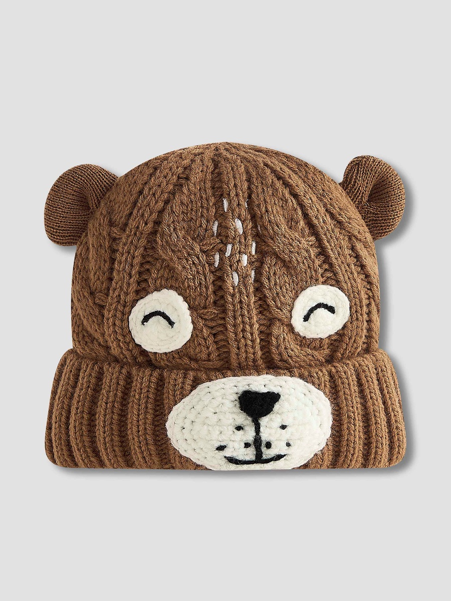 Winter Beanie with Bear Face Knit Design