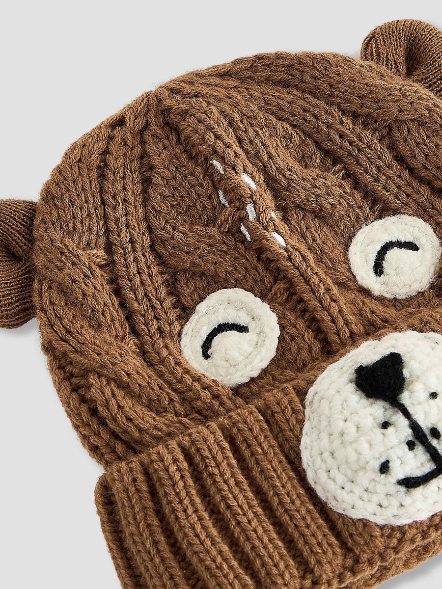 Winter Beanie with Bear Face Knit Design