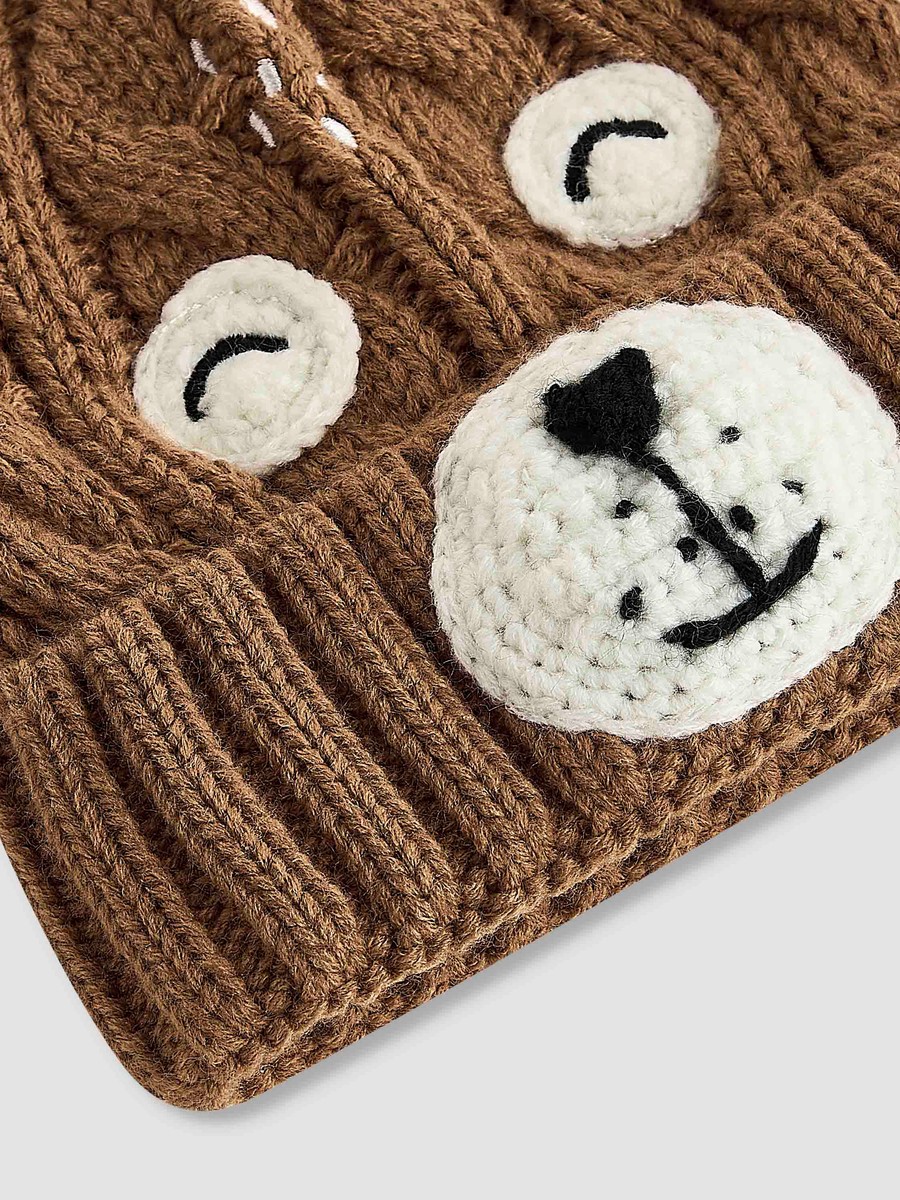 Winter Beanie with Bear Face Knit Design