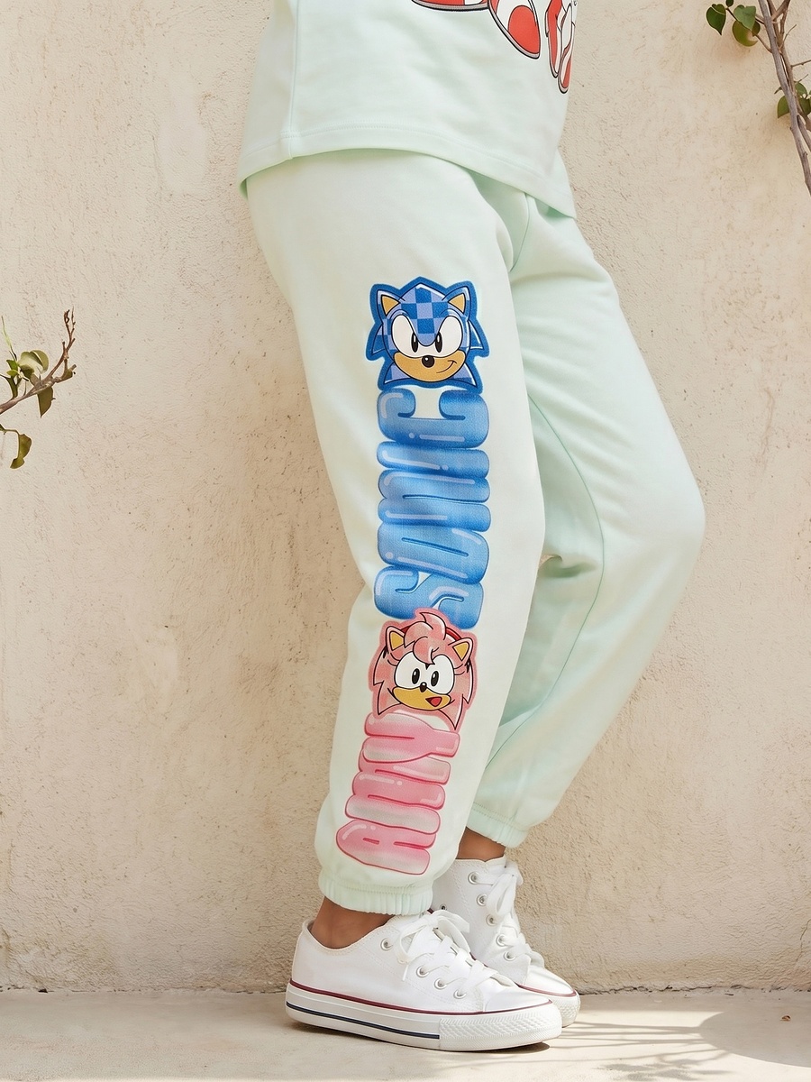Elasticated Drawstring Waist Joggers with Sonic and Amy Print