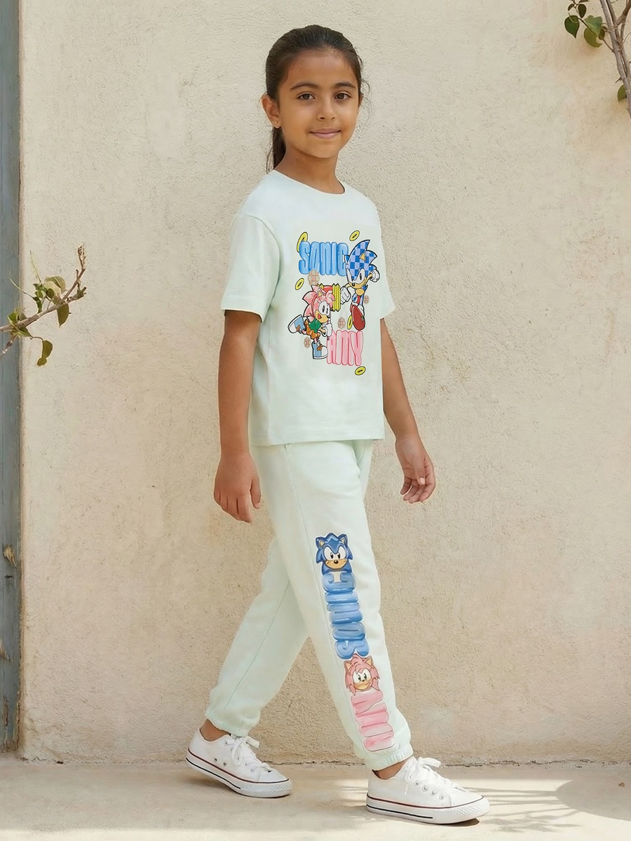 Elasticated Drawstring Waist Joggers with Sonic and Amy Print