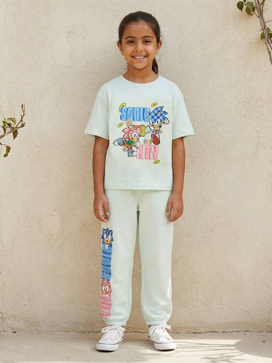 Elasticated Drawstring Waist Joggers with Sonic and Amy Print