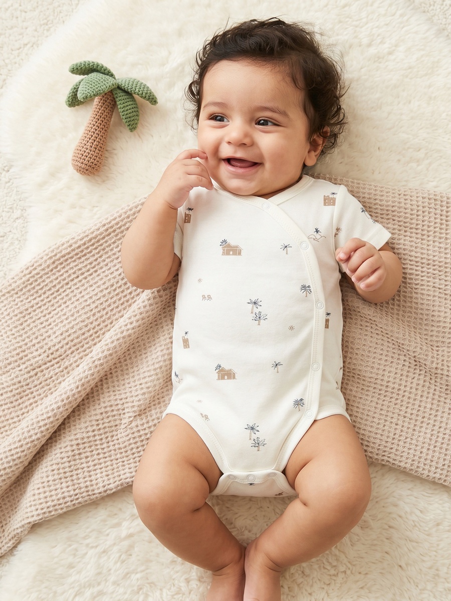 Round Neck Short Sleeves Bodysuit with Fun Print
