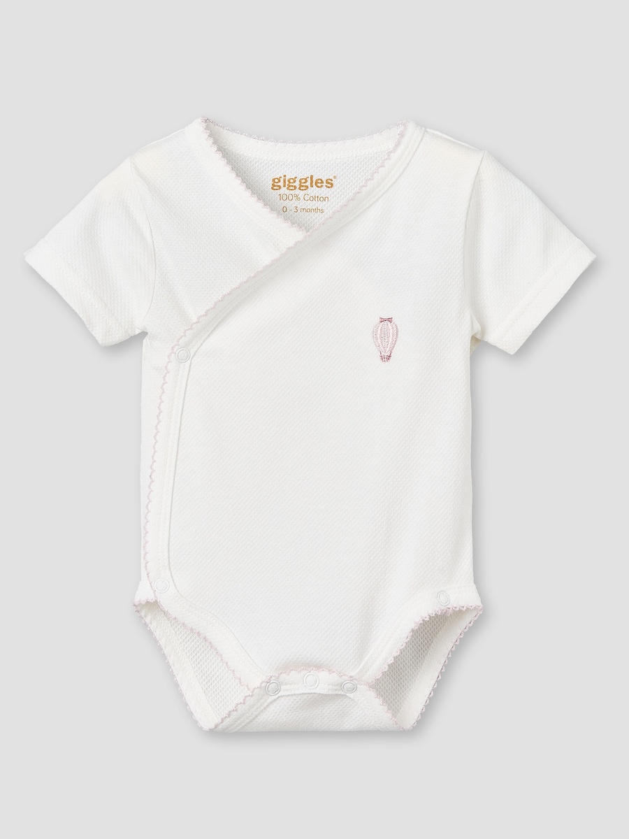 Cotton V Neck Short Sleeves Bodysuit with Textured Pattern