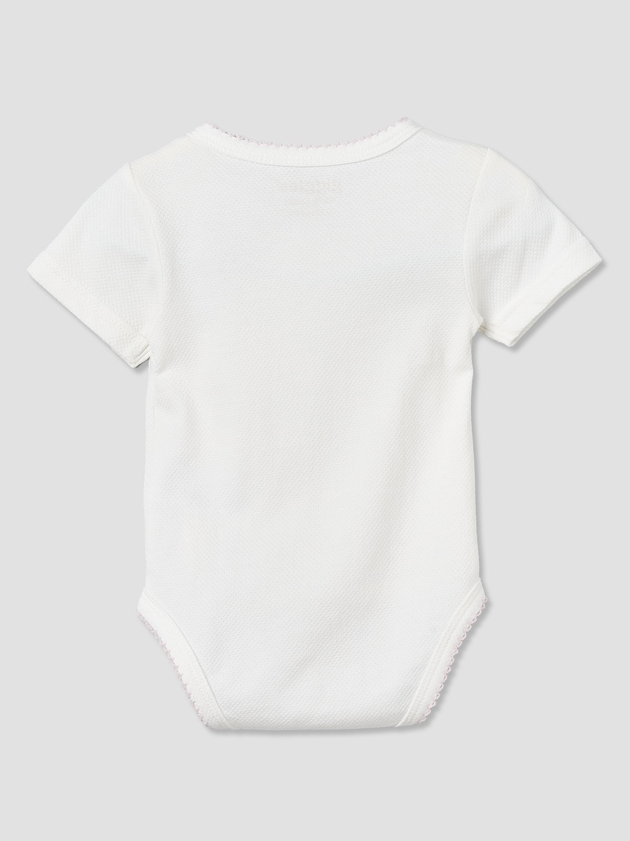 Cotton V Neck Short Sleeves Bodysuit with Textured Pattern