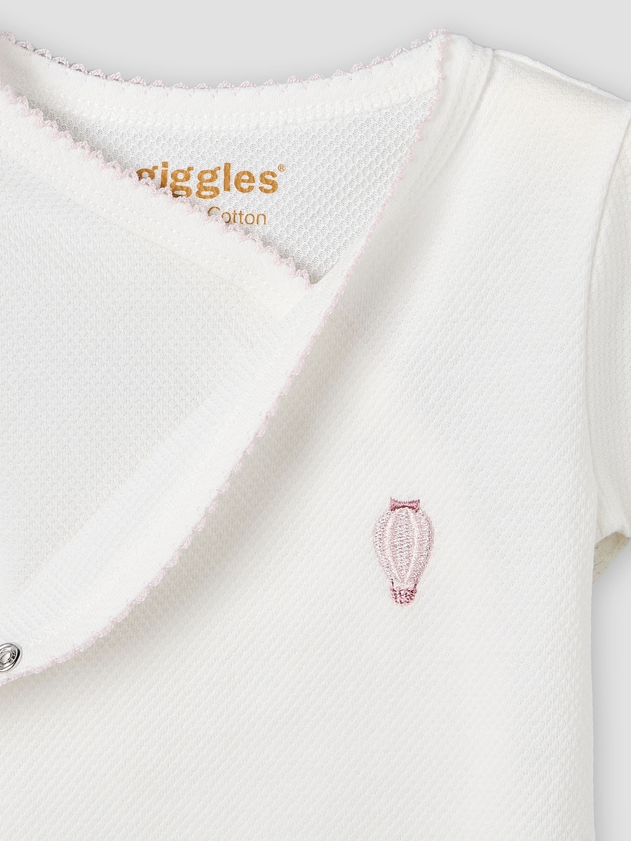 Cotton V Neck Short Sleeves Bodysuit with Textured Pattern