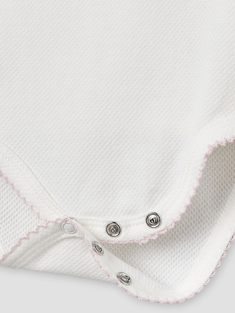 Cotton V Neck Short Sleeves Bodysuit with Textured Pattern