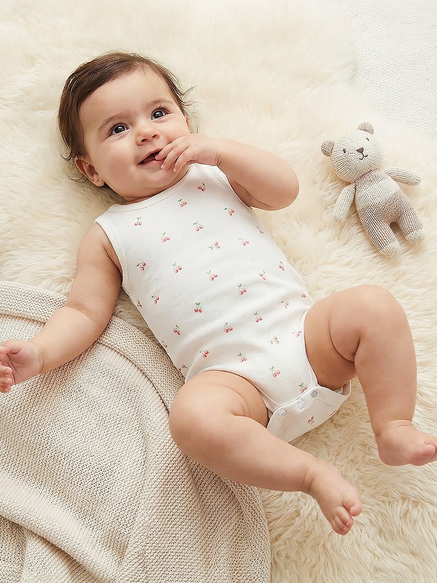 Pack of 5 Cotton Crew Neck Sleeveless Bodysuit with Snap Button Closure
