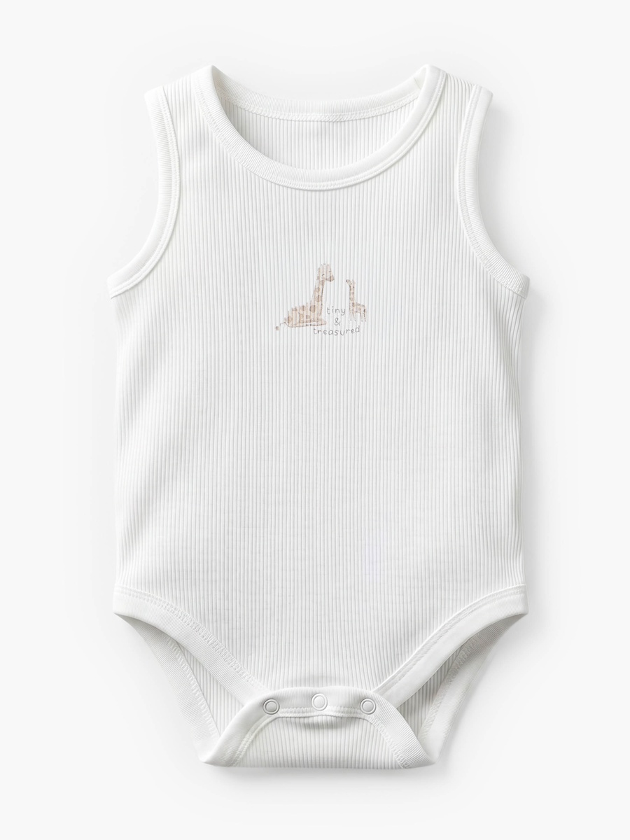 Pack of 5 Crew Neck Sleeveless Bodysuit with Safari Print
