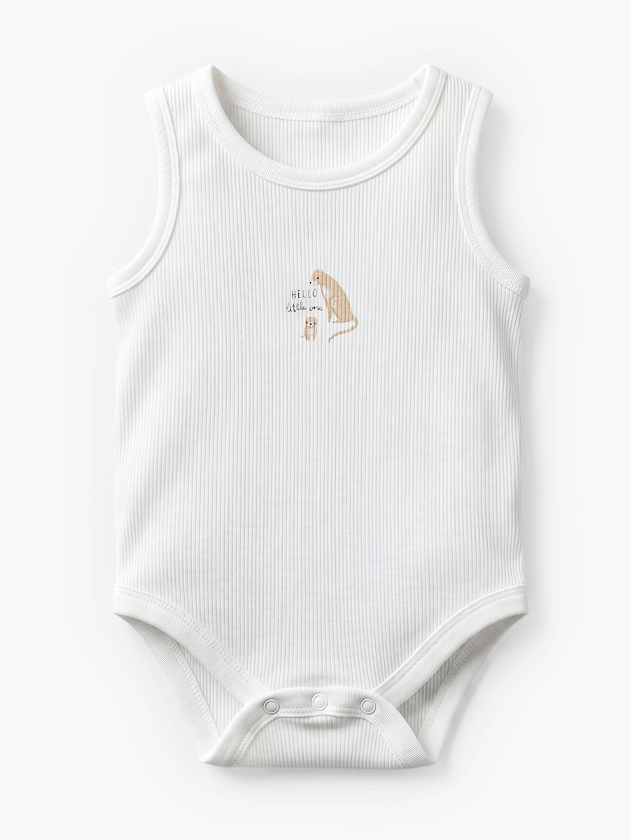 Pack of 5 Crew Neck Sleeveless Bodysuit with Safari Print
