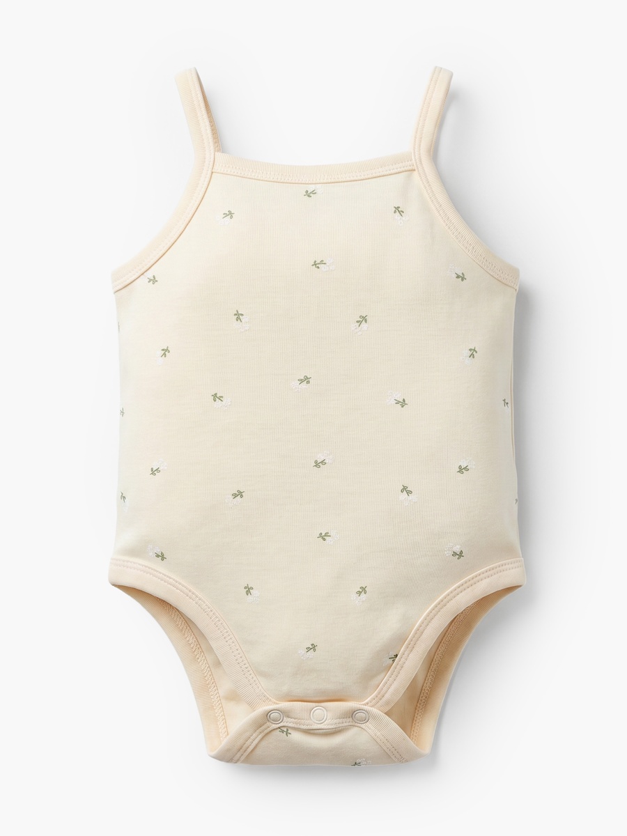 Pack of 3 Cotton Strappy Bodysuit with Floral Print