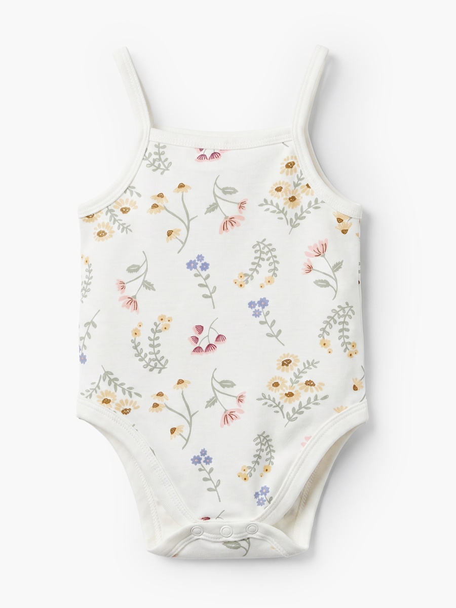 Pack of 3 Cotton Strappy Bodysuit with Floral Print